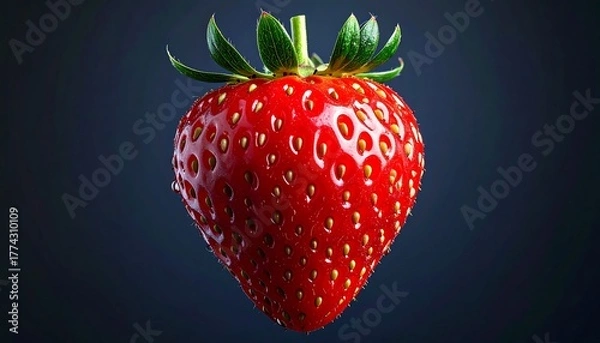 Fototapeta Vivid close-up of a vibrant red strawberry, dark blurred background