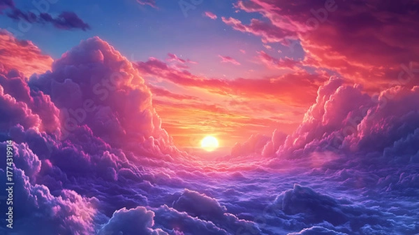 Obraz Dramatic sunset sky with colorful clouds and golden light