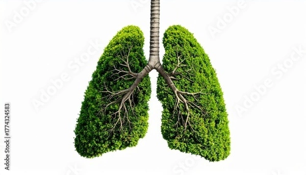 Fototapeta Human lungs made of lush green leaves and branches, symbolizing health and nature's vitality