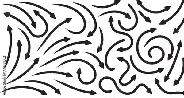 Fototapeta Collection of hand drawn black arrows in various shapes and directions on a white background Art & Illustration