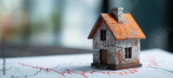 Obraz The house model illustrating housing market decline and financial instability