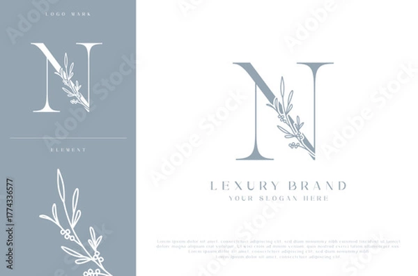 Fototapeta N botanical monogram initial letters logo