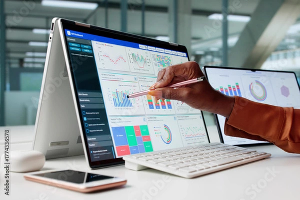 Fototapeta Analyzing Data On Tablet Screen