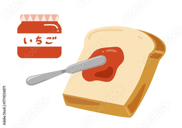 Fototapeta 食パンにいちごジャムを塗っているイラスト