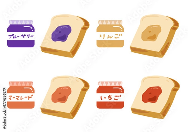 Fototapeta 色んなジャムとジャムを塗った食パン