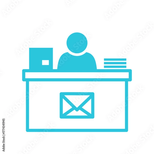 Obraz Post office desk, Isolated on white background. Blue icon