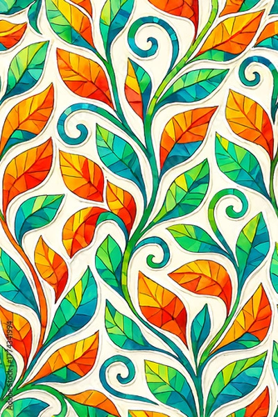 Fototapeta Seamless pattern of colorful leaves and branches isolated on white background