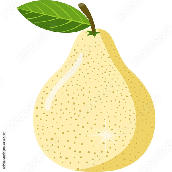Fototapeta A single yellow pear with green leaf on transparent background isolated object illustration