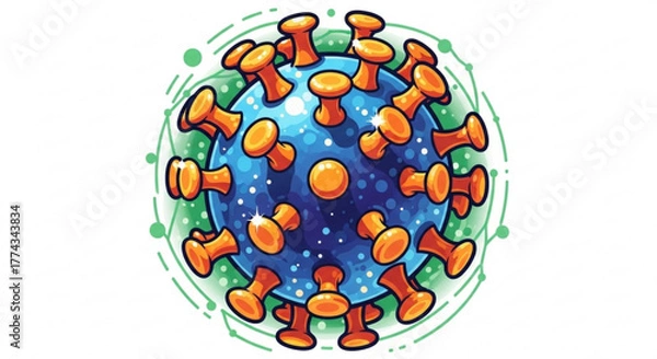 Fototapeta Illustration of coronavirus covid nineteen virus cell structure with spike proteins and viral envelope