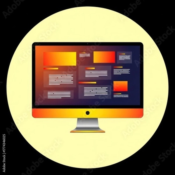 Fototapeta Modern computer display in yellow circle abstract digital vector