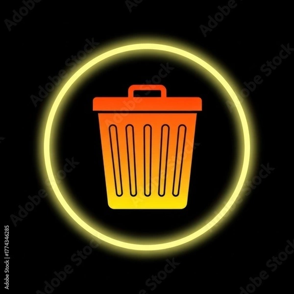 Fototapeta Neon trash can icon environmental symbol on black background