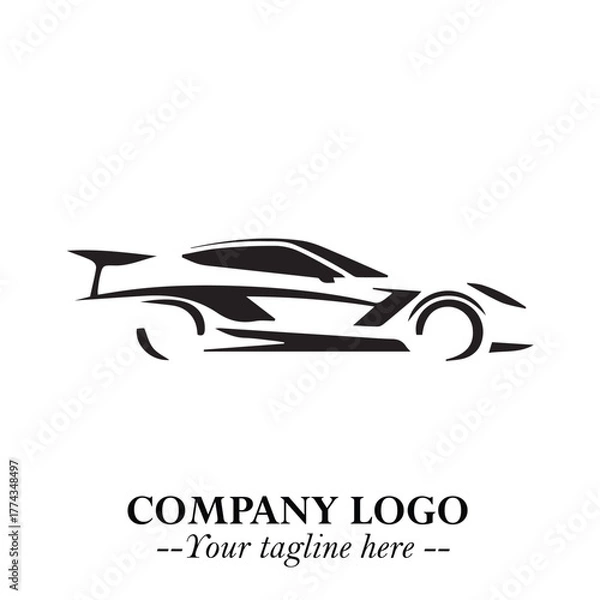 Fototapeta Car Running Fast Logo Symbol in Black on the White Background with Dynamic Speed Design