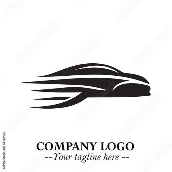 Fototapeta Car Running Fast Logo Symbol in Black on the White Background with Dynamic Speed Design