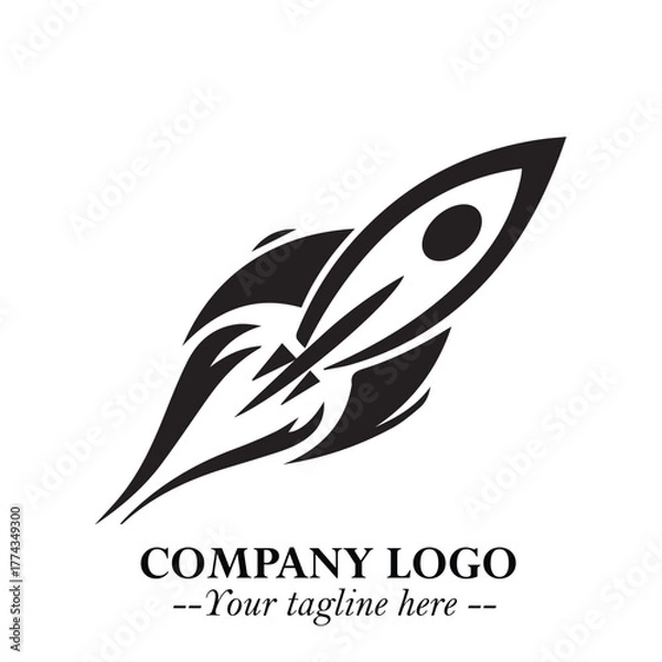 Fototapeta Rocket Logo Symbol in Black on the White Background with Modern Futuristic Space Design