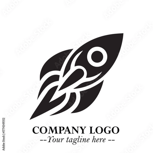 Fototapeta Rocket Logo Symbol in Black on the White Background with Modern Futuristic Space Design