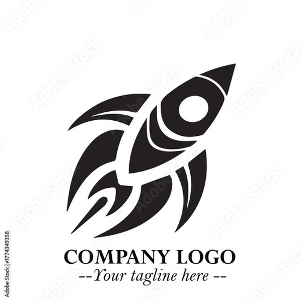 Fototapeta Rocket Logo Symbol in Black on the White Background with Modern Futuristic Space Design