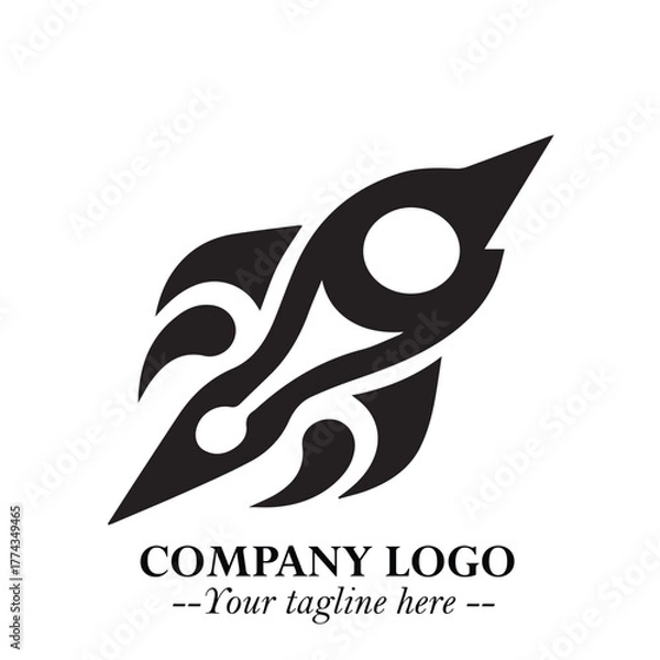 Fototapeta Rocket Logo Symbol in Black on the White Background with Modern Futuristic Space Design