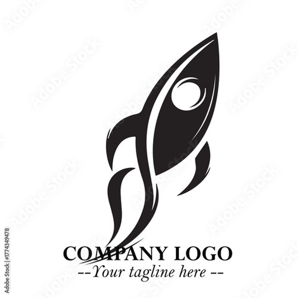 Fototapeta Rocket Logo Symbol in Black on the White Background with Modern Futuristic Space Design
