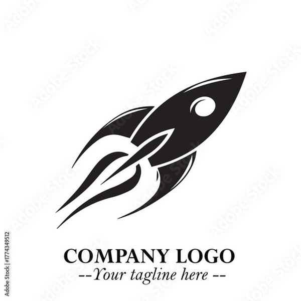 Fototapeta Rocket Logo Symbol in Black on the White Background with Modern Futuristic Space Design
