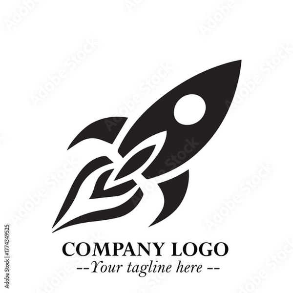 Fototapeta Rocket Logo Symbol in Black on the White Background with Modern Futuristic Space Design