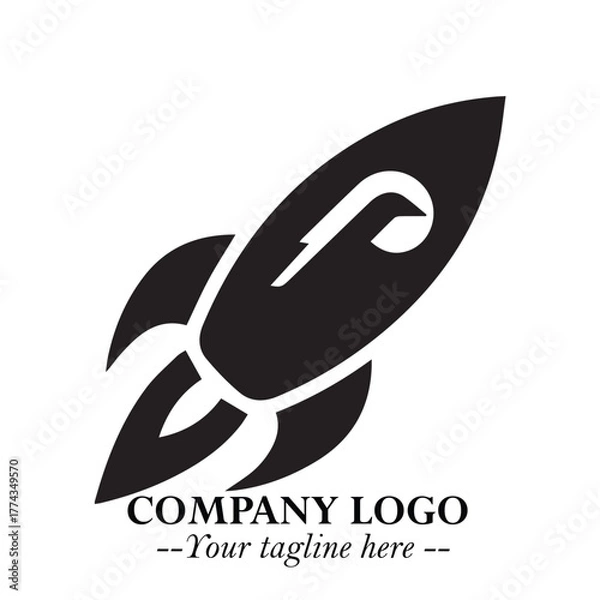 Fototapeta Rocket Logo Symbol in Black on the White Background with Modern Futuristic Space Design