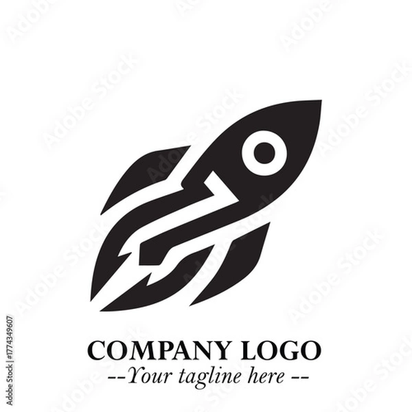 Fototapeta Rocket Logo Symbol in Black on the White Background with Modern Futuristic Space Design
