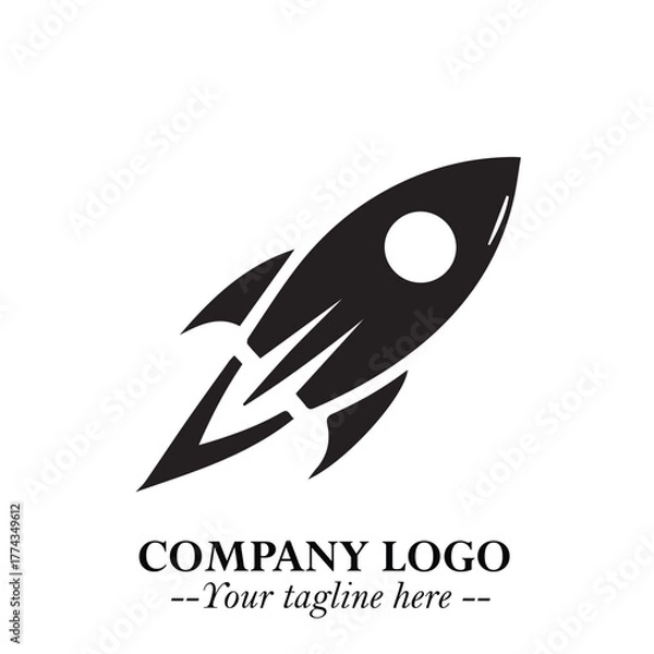 Fototapeta Rocket Logo Symbol in Black on the White Background with Modern Futuristic Space Design