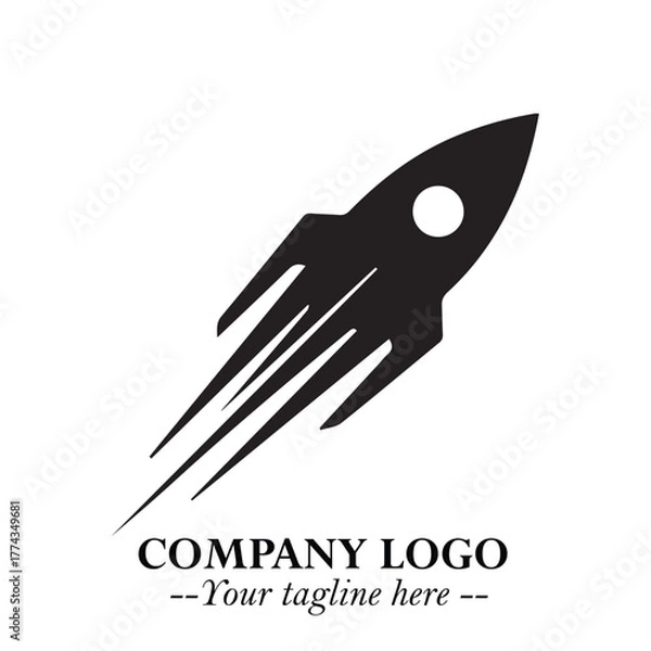 Fototapeta Rocket Logo Symbol in Black on the White Background with Modern Futuristic Space Design