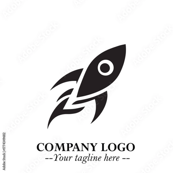 Fototapeta Rocket Logo Symbol in Black on the White Background with Modern Futuristic Space Design