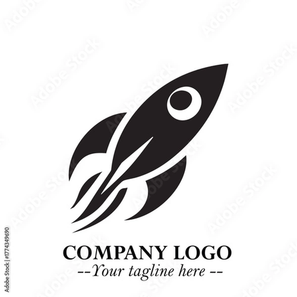 Fototapeta Rocket Logo Symbol in Black on the White Background with Modern Futuristic Space Design