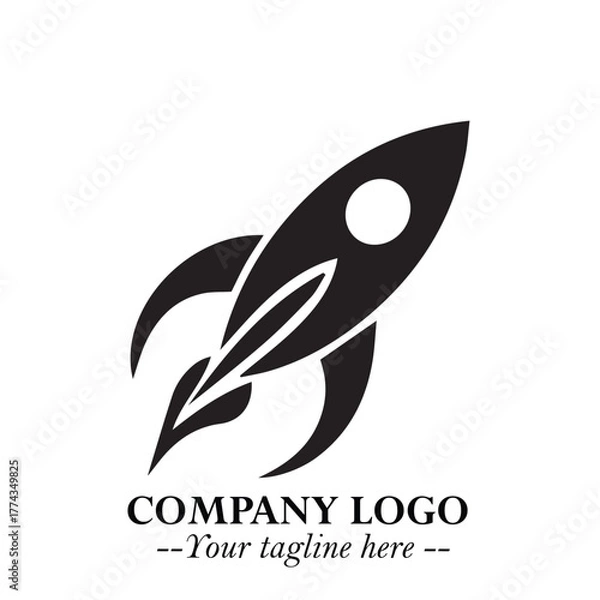 Fototapeta Rocket Logo Symbol in Black on the White Background with Modern Futuristic Space Design