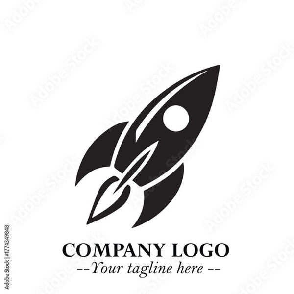 Fototapeta Rocket Logo Symbol in Black on the White Background with Modern Futuristic Space Design
