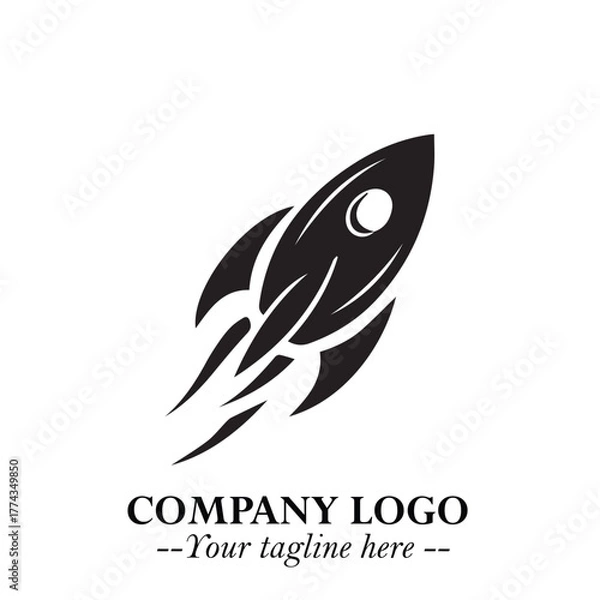 Fototapeta Rocket Logo Symbol in Black on the White Background with Modern Futuristic Space Design