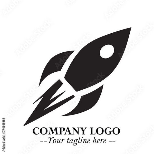 Fototapeta Rocket Logo Symbol in Black on the White Background with Modern Futuristic Space Design