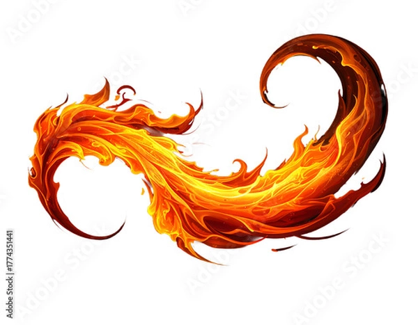 Fototapeta A dynamically rendered, stylized flame trails across a black background. The fiery form has bright oranges and reds with glowing highlights