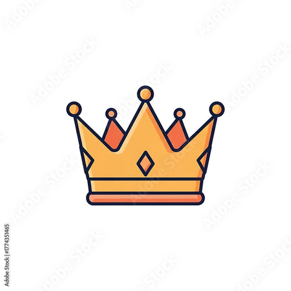 Fototapeta A flat, illustrative, golden crown with orange and blue accents, set against a stark black background. It appears regal and simple
