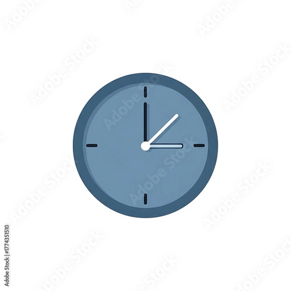 Fototapeta A flat-design circular clock displaying quarter past two, against a dark background, in shades of blue. The hands indicate precise time