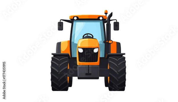 Fototapeta A frontal illustration of a brightly colored, heavy-duty agricultural vehicle isolated against a black background