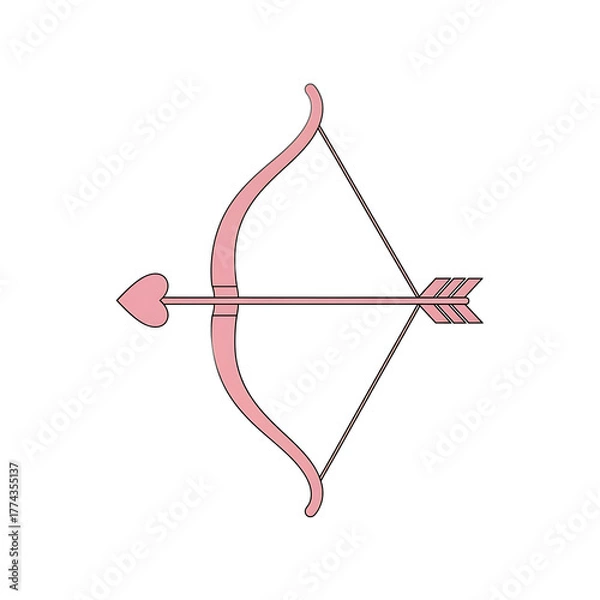 Fototapeta A pastel pink bow and arrow with a heart-shaped arrow head and a simple design on a solid black background