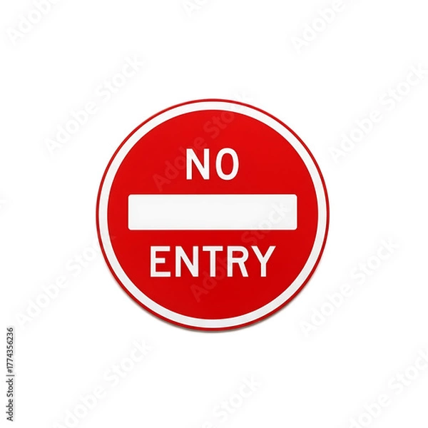 Fototapeta A red and white circular road sign against a black background. The sign says "NO ENTRY" in white text