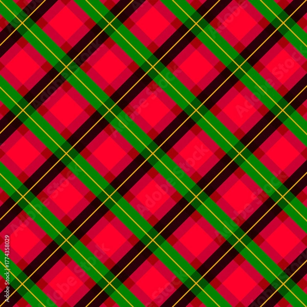 Fototapeta Bold diagonal red and green tartan check pattern background for festive holiday designs