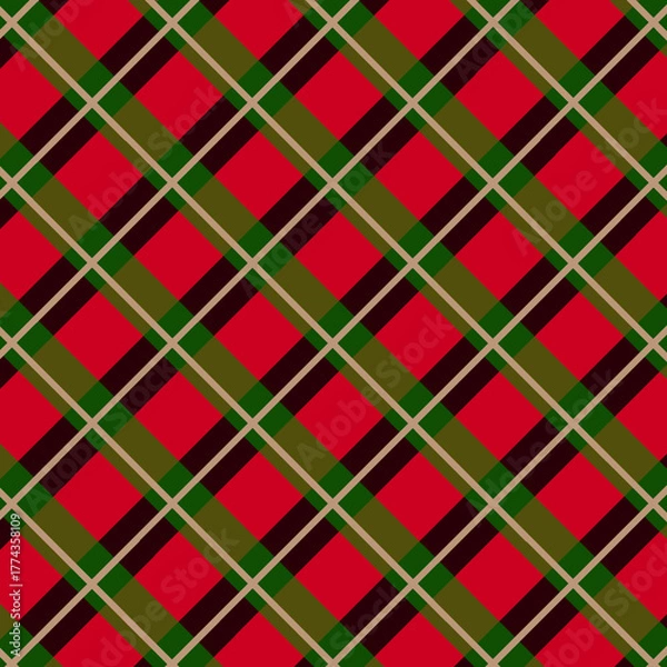 Fototapeta Classic diagonal tartan plaid pattern with red, green, and beige color scheme