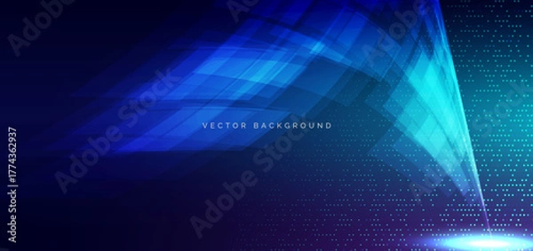 Fototapeta Abstract geometric lines speed on dark blue backgroung with dot glowing decor.