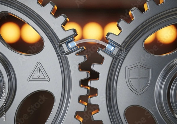 Obraz Gear Connection Concept with Warning and Protection Icons