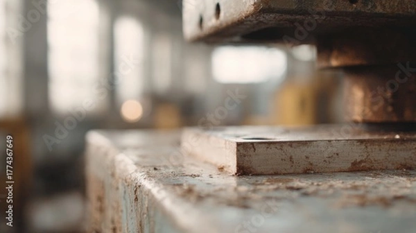 Fototapeta Close-up of a rusted metal surface. the surface appears to be made of concrete or concrete and is covered in rust and peeling paint.