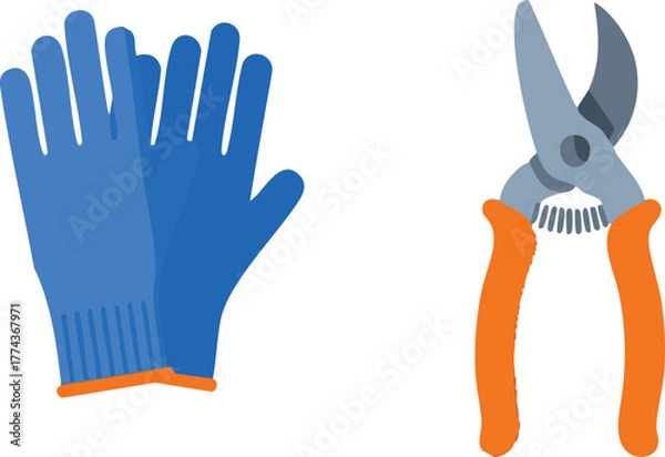 Obraz Gardening tools lying on white surface ready for trimming plants in backyard during spring, showcasing gardening hobby and outdoor lifestyle.