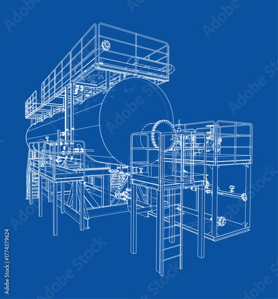 Obraz Industrial Equipment Blueprint. Vector