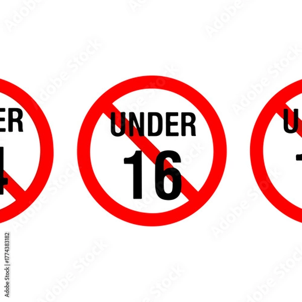 Obraz Under 16 age restriction sign, universal prohibition symbol, minor content advisory icon, safety
