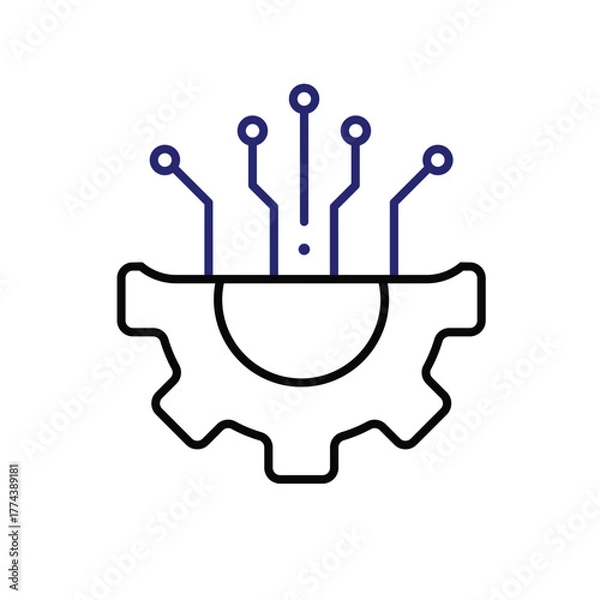 Fototapeta machine learning icon. management. artificial intelligence. gear with trace. Automatic, optimization, ease. Outline design style