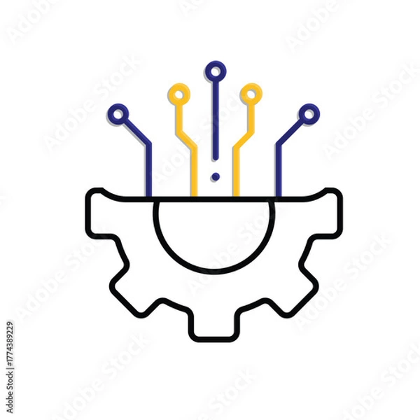 Fototapeta machine learning icon. management. artificial intelligence. gear with trace. Automatic, optimization, ease. Mixed design style
